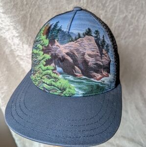 Pukka Artist Illustrated Mountain Stream Boulder Greenery Men's Flat Bill Adjust
